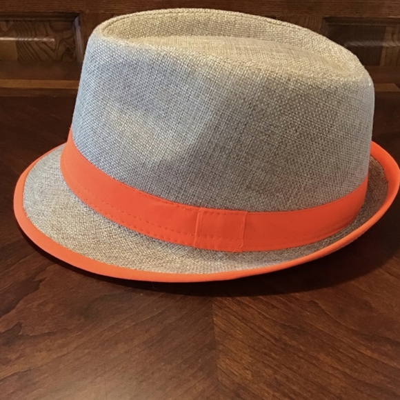 Woven Trilby/Fedora Hat With Orange Accents - Picture 2 of 8